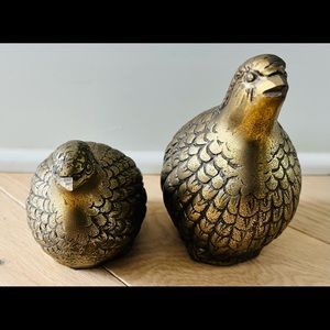 2- Vtg Brass Quail Partridge Grouse Chick Bird Set Figurines